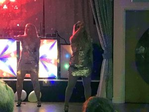 The Glitterbombs performing in front of the Retro Roadshow at Dave's party at Brampton Park Golf club