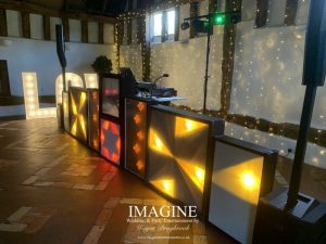 Kelly & Glenn's Retro wedding reception at Smeetham Hall Farm