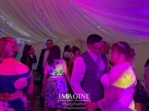 Nicola & Tom's evening wedding reception in a Marquee in the grounds of the Nyton Hotel in Ely