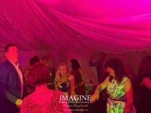 Nicola & Tom's evening wedding reception in a Marquee in the grounds of the Nyton Hotel in Ely