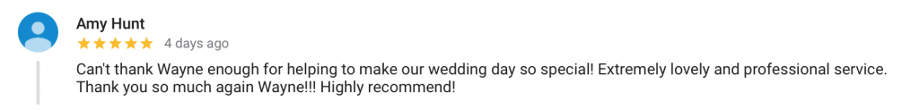 A 5 star Google review from Amy & Dan