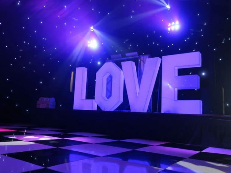 LOVE letter disco setup in Cambridgeshire, Norfolk & Suffolk